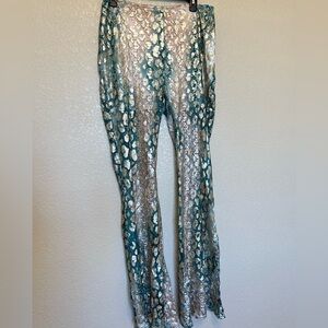 Venus Lace Crochet Gold Green Blush Faux Foil See Through Leggings Size 10
